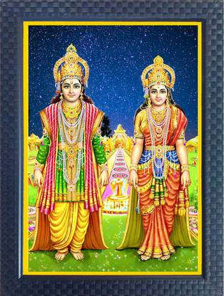 LOKANJ Lakshmi Narayan Photo Frame | Laxmi Vishnu Picture Size 9 * 13 Inch Multi Color Religious Frame