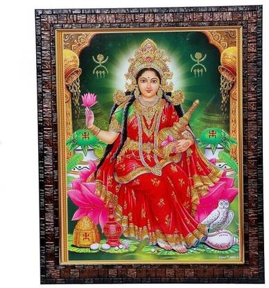 Dharmikk Laxmi Ji With Owl Photo Frame (Size-28*22 cm) in Hardboard With Plastic Corners Religious Frame