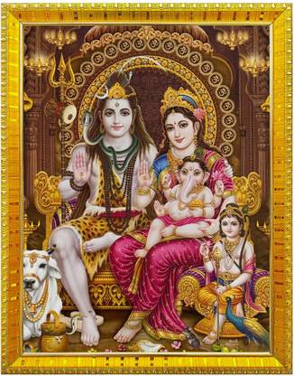 koshtak Shiv Parvati With Parivar/Shiv Parivar Photo Frame With Lamination For Puja Room Religious Frame