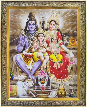 koshtak Shiva Parvati Ganesh & Kartikeya Ji / Shiv Parivar , Shivling, Nandi & Lion Religious Frame
