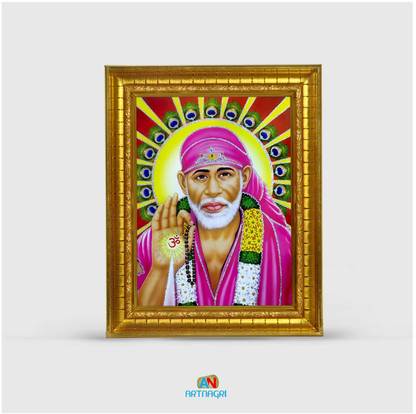 ART NAGRI SAI BABA ELIGIOUS WOOD PHOTO FRAME WITH HIGH GLOSSY RESIN COATED FOR POJA Religious Frame
