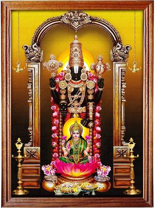 mperor God Venkateswara Swamy With Lakshmi Photo With Wood Frame (12.5x9.2)in Religious Frame