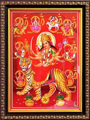 shreya arts frame wth glass Navadurga/Durga Devi/ Navdurga / Durga Matta Photo Religious Frame