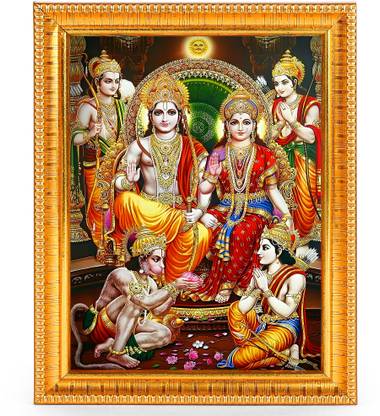 PrintShare Religious Image of Bhagwan Ram, Sita , Laxman and Hanuman Ram Darbar Religious Frame