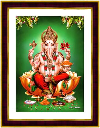 RAJ FRAME Ganesha Vinayagar Green Background (25Cm×20Cm×2Cm) Religious Frame