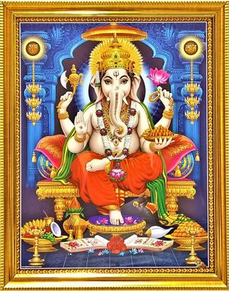 shreya arts frame wth glass Ganpati/Ganesha/Vinayaka/pillaiyar/Shree Ganesh Photo Religious Frame