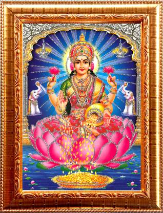 Deshkart MAHALAKSHMI LAKSHMI GOLDEN PHOTO FRAME SMALL SIZE (6.5 X 8.5) INCH RECTANGULAR Religious Frame