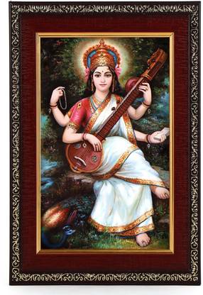 PrintShare Religious Image of Maa saraswati with Veena Religious Frame