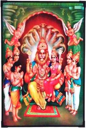 SujArta Shree Lakshmi Laxmi Narasimha Swamy Photo Frame, Premium 12*18 Inch, 8mm Religious Frame