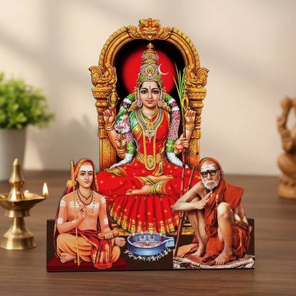 Giriram Photos Sri Kanchi Kamakshi Amman, Adi Shankara & Maha Periyava Photo Wooden Cutout Religious Frame