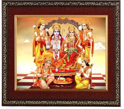 PrintShare Religious Image of Bhagwan Ram, Sita , Laxman and Hanuman Ram Darbar Religious Frame