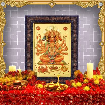 HAWAI Panchmukhi Hanuman Ji Wall Hanging Black Wooden Photo Frame (8.5x6.5 inch) Religious Frame