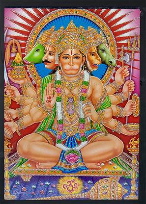 Deshkart BAJRANGBALI PANCHMUKHI 5 X 7 Inch Laminated Photo Pasted on MDF Free Standing Religious Frame