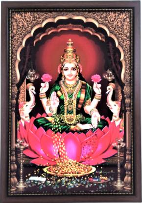 SujArta Lakshmi Laxmi Photo, Premium Dhana Laxmi Vinyl Print, Quality 20*14 Inch, 4 mm Religious Frame