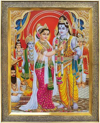 koshtak Lord Shiva Parvati Vivah/Wedding With Brahma Vishnu Ji Religious Frame