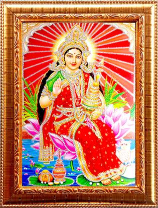 Deshkart LAKSHMI MATA Golden Photo Frame (6.75 x 8.75 inch) Photo + Wall Hanging Mount Religious Frame