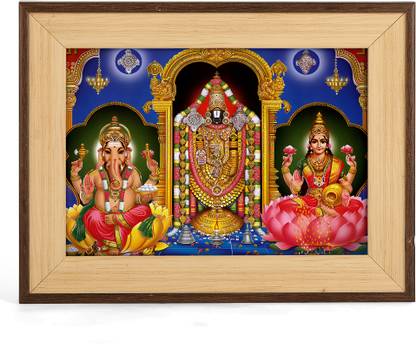 PrintShare Image of Shri Tirupati Balaji Lord Venkateswara with Ganeshji and Lakshmiji Religious Frame