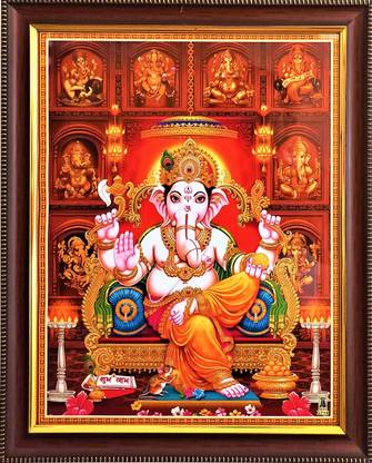 shreya arts frame wth glass Ganpati/Ganesha/Ashtavinayak Ganpati/Vinayaka/Pillaiyar/Ashtavinayaka Photo Religious Frame