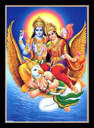 DIGITOUCH DESIGN Lord Vishnu and Goddess Lakshmi on Garuda Photo Frame, 12x8 Inches, Wall Mount Religious Frame