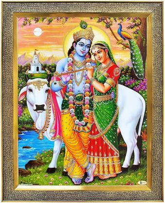 koshtak Radha Krishna with cow / Krishan Radha / Kanha Ji Religious Frame