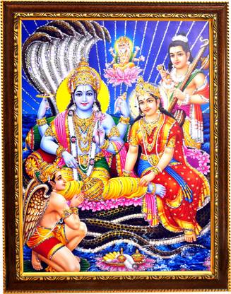 Sunframing Vishnu Laxmi ji photo frame with laminated sheet .size [ 9x11 inch ] Religious Frame