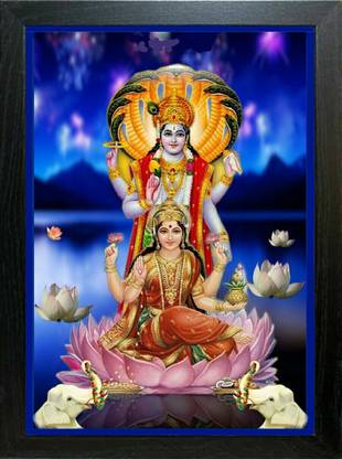 LOKANJ Laxmi Narayan Photo Frame | Lakshmi Vishnu Picture Size 9 * 13 Inch Multi Color Religious Frame