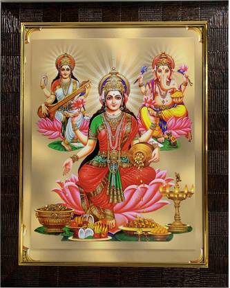 JEETPHOTOS Laxmi Ganesh Saraswati Hd photo Religious Frame