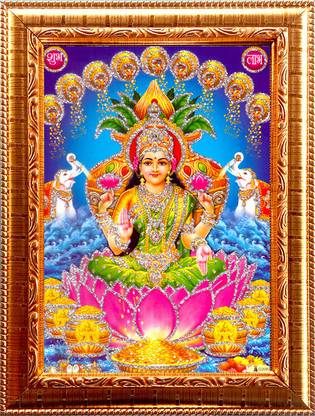Deshkart DHANALAKSHMI MATA Golden Photo Frame (6.75 x 8.75 inch) Photo+Wall Hanging Mount Religious Frame