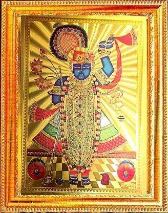 SUNINOW Gold foil embossed lord Shreenathji photo frame ( 33 x 24 cm ) Religious Frame