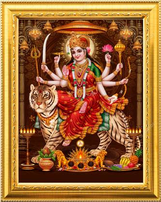 NDFRAME sherawali mata Durga Maa nav Durga photo Frame with Laminated9.5x11.5inches Religious Frame