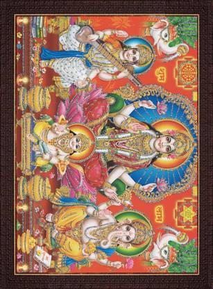 craftery Lakshmi Saraswati Lord Ganesha With Kuber Ji Digital Reprint 14 inch x 10 inch Painting
