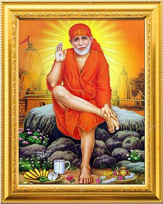 NDFRAME Sai baba photo Gold frame Religious Frame