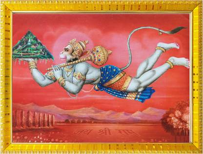 koshtak Hanuman Bajrangbali With Dronagiri Mountain Flying Religious Frame