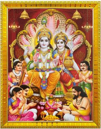 koshtak Vishnu Laxmi On Sheshnag Photo Frame With Lamination For Temple/Gift/Home Decor Religious Frame