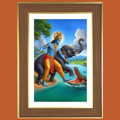 HitechMart Elephant saves the Lord Krishna Photo Frame 10x14 Inches Religious Frame