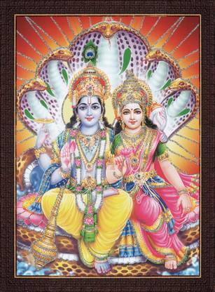 craftery Divine Lakshmi Narayan Ji Photo Frame | Lord Vishnu & Goddess Lakshmi Wall Art Religious Frame