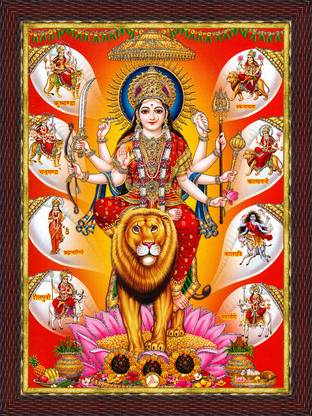 Cherriee Durga maa 9 roop Sparkle Coated photo painting for poojan (With Frame) Religious Frame