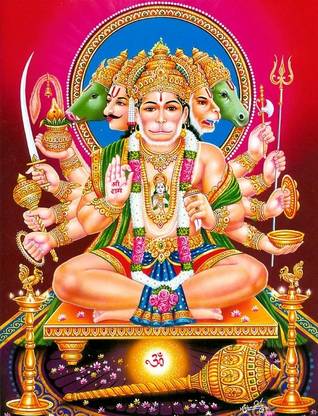 Sreejai chennai Panjamuga Hanuman Laminated Photo Frame Religious Frame