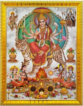 koshtak Maa Durga Kali Saraswati With Brahma Vishnu Mahesh Photo Frame With Lamination Religious Frame