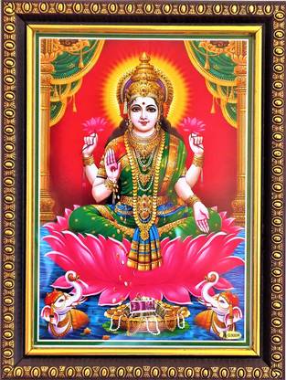 shreya arts frame wth glass Dhana Lakshmi/ Lakshmi Pooja/Laxmi Mata / Devi Lakshmi Photo Religious Frame