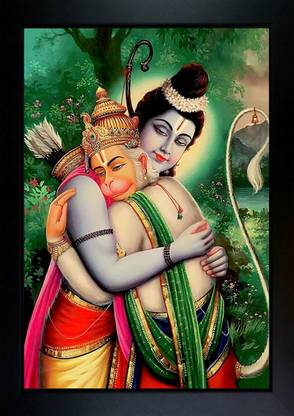 CrowdHall Shri Ram Photo Frame | Hanuman Ji Photo Frame ( 10X13.5 IN ) Religious Frame