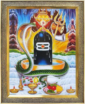 koshtak Shiva Lingam/Shivling and Vasuki Nag With OM Religious Frame
