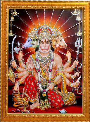 Sunframing Panchmukhi hanuman ji photo frame with laminated sheet . size [ 5x7 inch ] Religious Frame