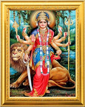 NDFRAME sherawali mata Durga Maa nav Durga photo Frame with Laminated9.5x11.5inches Religious Frame