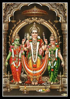 Digitouch Shopee God Murugan with Valli Deivanai photo frame Wall Hang, 8 x 12 Inch, Black Frame Religious Frame