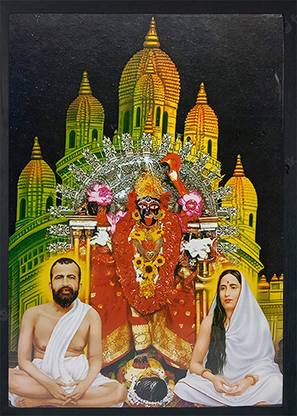 Deshkart KALI MATA RAMKRISHNA SARADA 8X11 in Laminated Photo With Wall+Back Support Mount Religious Frame