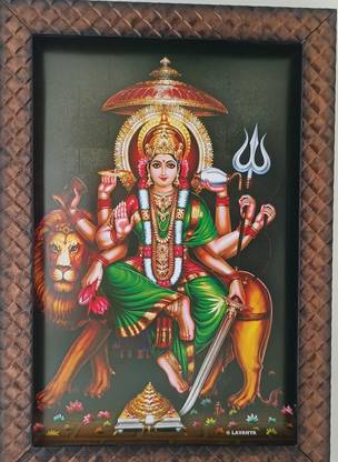 VGS MARKETINGS Goddess Durga Devi on Lion Maa Sherawali Mata Durgai Religious Frame