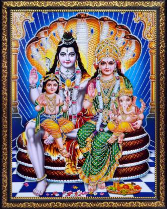 NDFRAME Shiv Parvati with Ganesh and kartikeya ji Photo Frame with Laminated Religious Frame