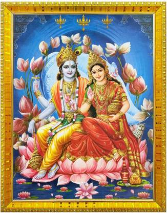 koshtak Vishnu Laxmi On Lotus Photo Frame With Lamination For Puja Room/Gift/Home Decor Religious Frame