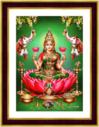 RAJ FRAME Goddess Gajalakshmi Devi Green Background (25Cm×20Cm×2Cm) Religious Frame